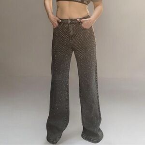 NINA ROSSI ✨ Sparkle 💖 Embellished Studded Gray Straight Leg Jeans SMALL NWT